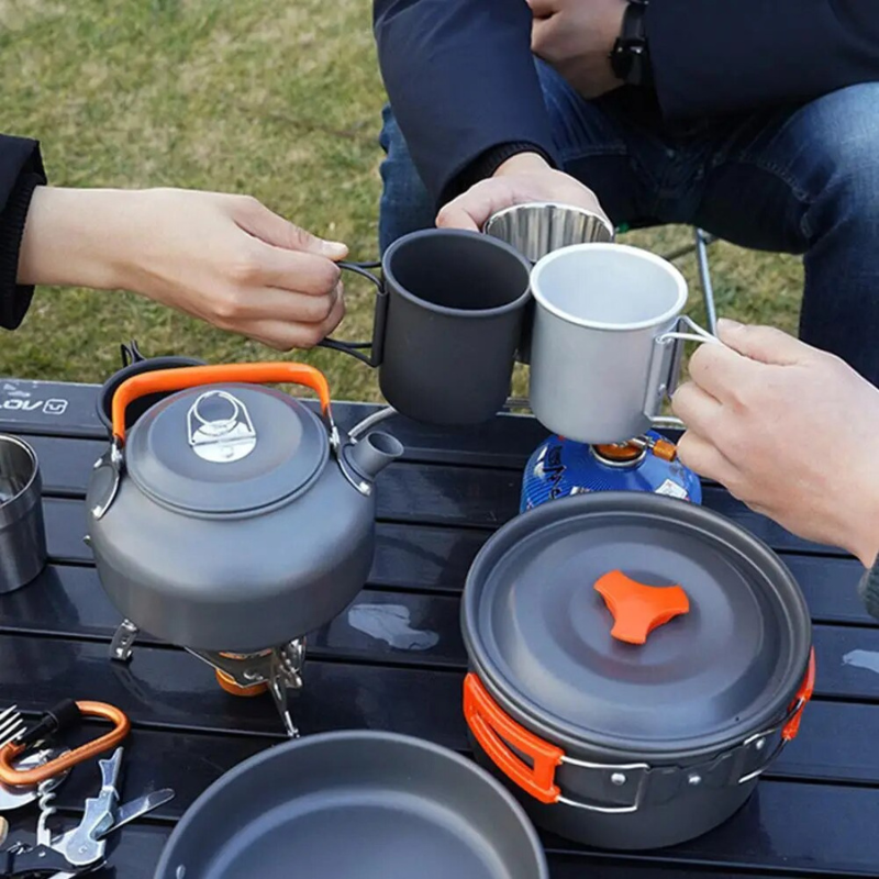Ensemble de vaisselle de camping portable en acier inoxydable avec