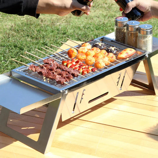 Barbecue de Camping Portable 3, réchaud à charbon de bois pliable en acier inoxydable, réglable en hauteur, avec gants de gril, sac de transport