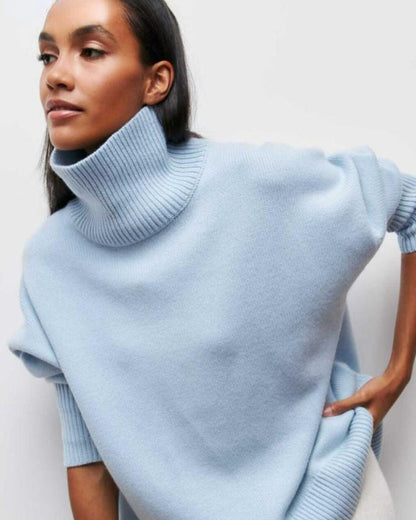 Pulls tricotés surdimensionnés à col roulé uni pour femmes