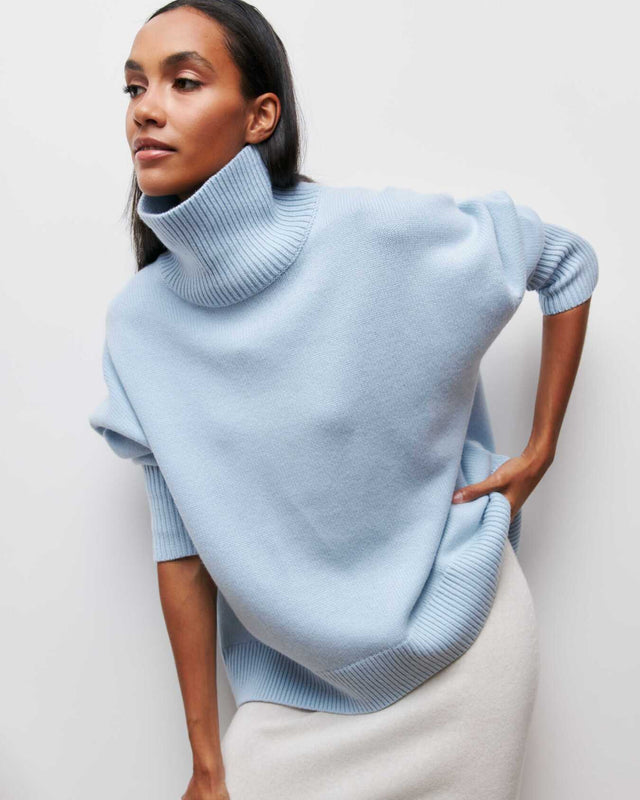 Pulls tricotés surdimensionnés à col roulé uni pour femmes